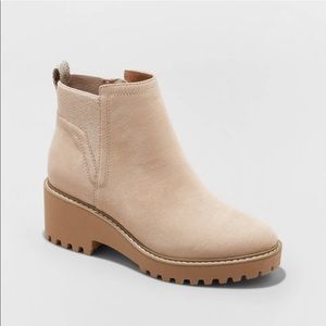 Women taupe slip on ankle booties with zipper